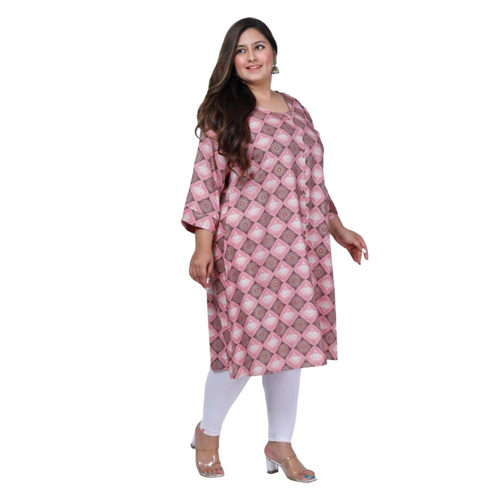 Amfyn Women's Office wear Golden Foil Capsule A-Line Kurti (Pink)