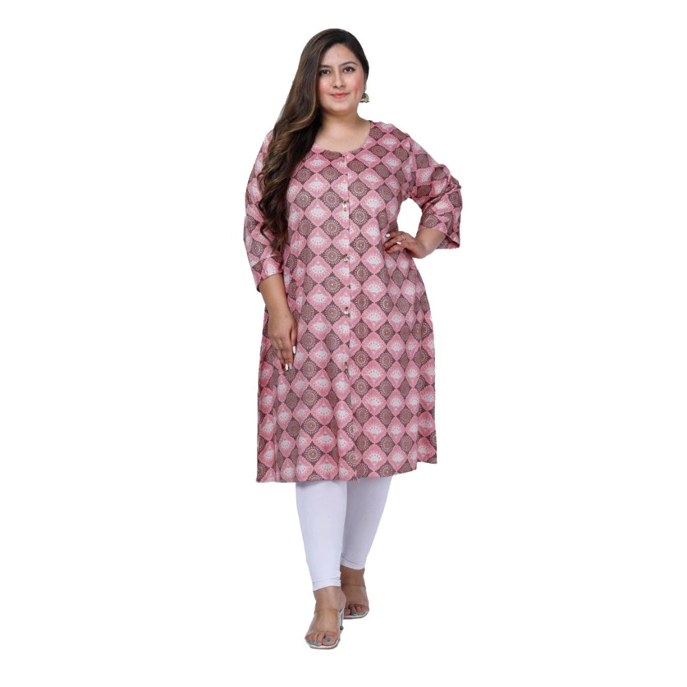 Amfyn Women's Office wear Golden Foil Capsule A-Line Kurti (Pink)