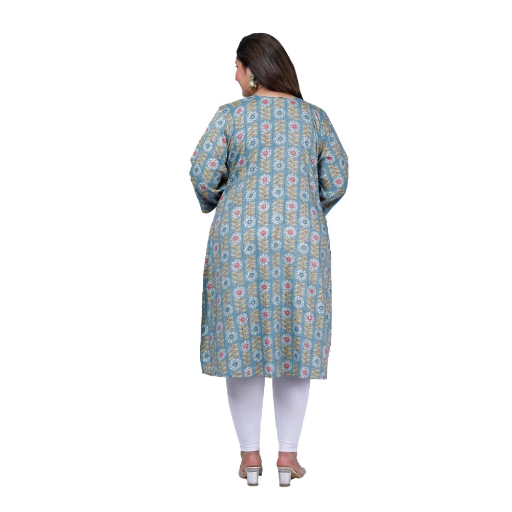 Amfyn Women's Office wear Golden Foil Capsule A-Line Kurti (Light Blue)