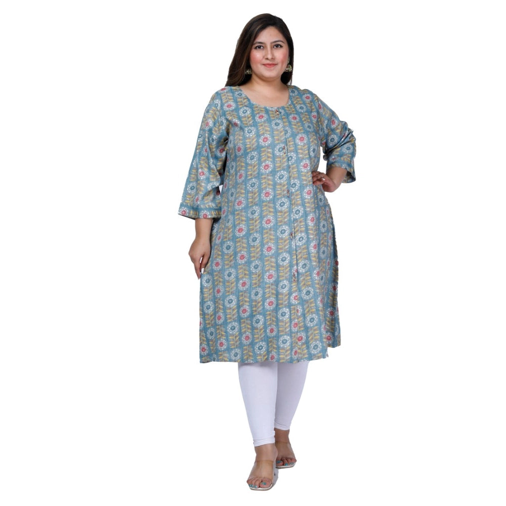 Amfyn Women's Office wear Golden Foil Capsule A-Line Kurti (Light Blue)