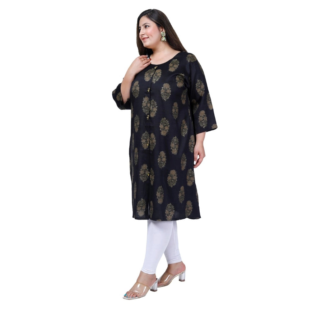 Amfyn Women's Office wear Golden Foil Capsule A-Line Kurti (Black)