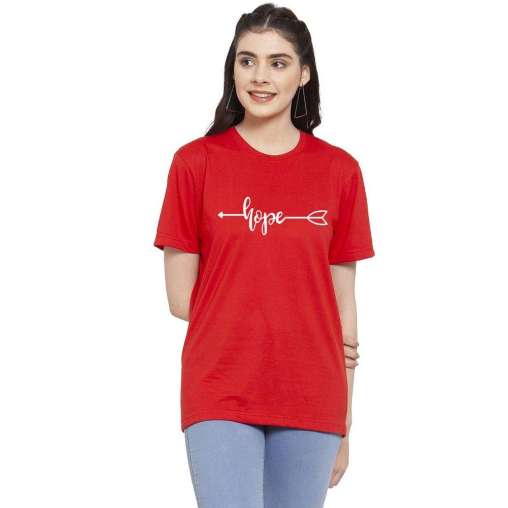 Amfyn Women's Cotton Blend Hope Printed T-Shirt (Red)