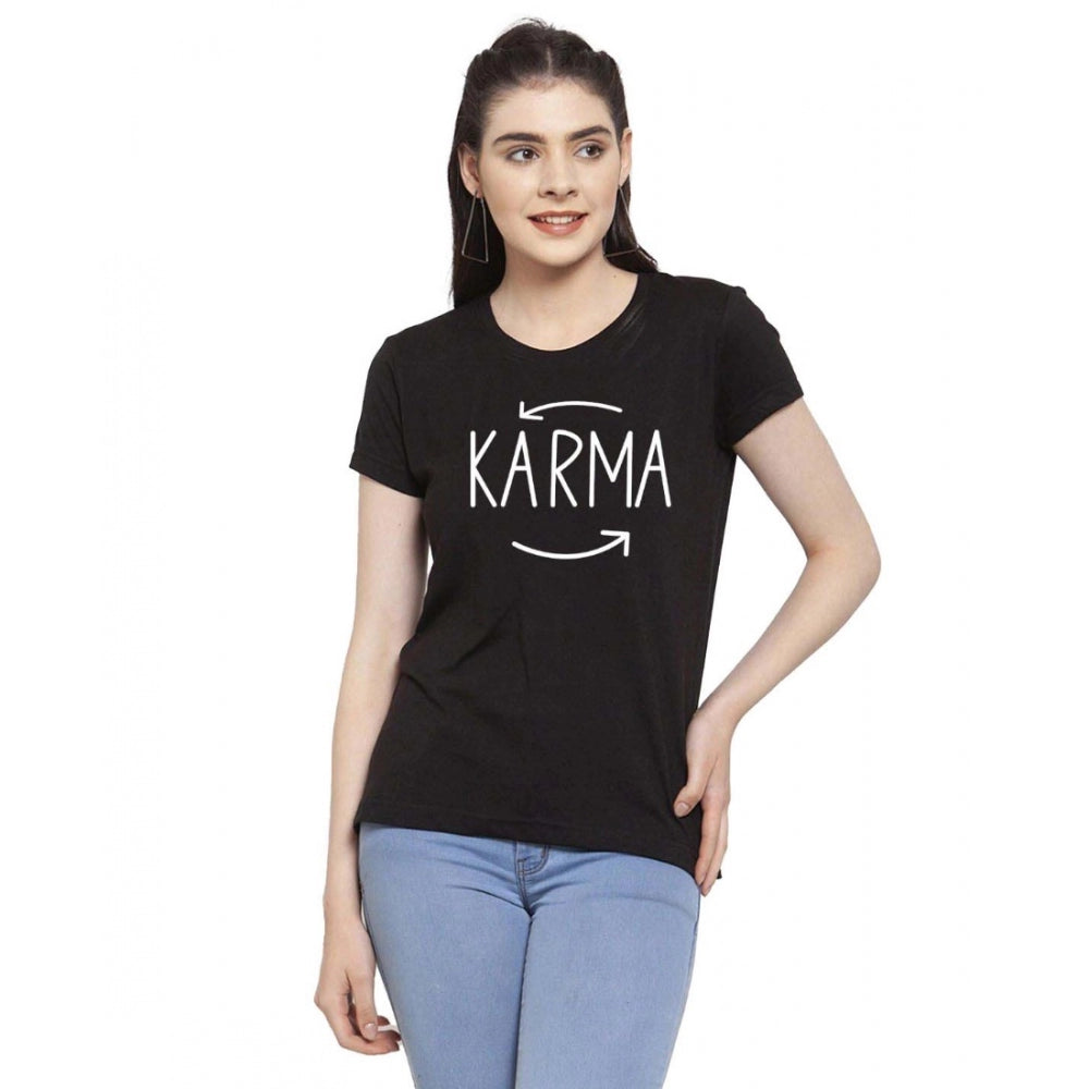 Amfyn Women's Cotton Blend Karma Printed T-Shirt (Black)