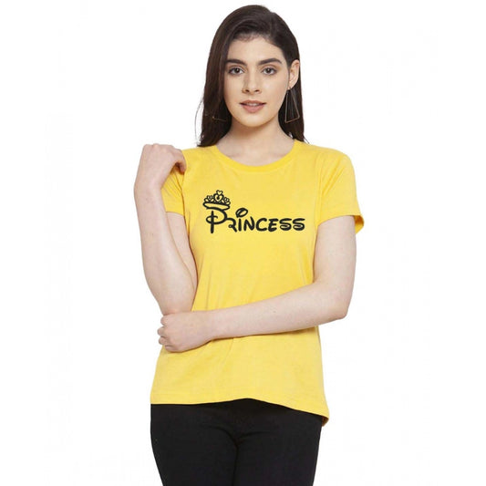 Amfyn Women's Cotton Blend Princess Printed T-Shirt (Yellow)