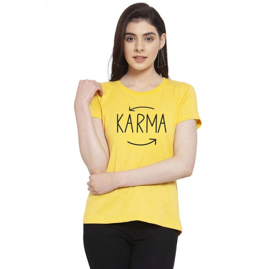 Amfyn Women's Cotton Blend Karma Printed T-Shirt (Yellow)
