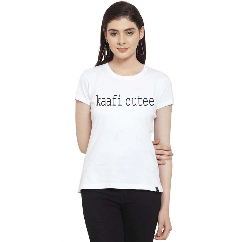Amfyn Women's Cotton Blend Kaafi Cutee Printed T-Shirt (White)