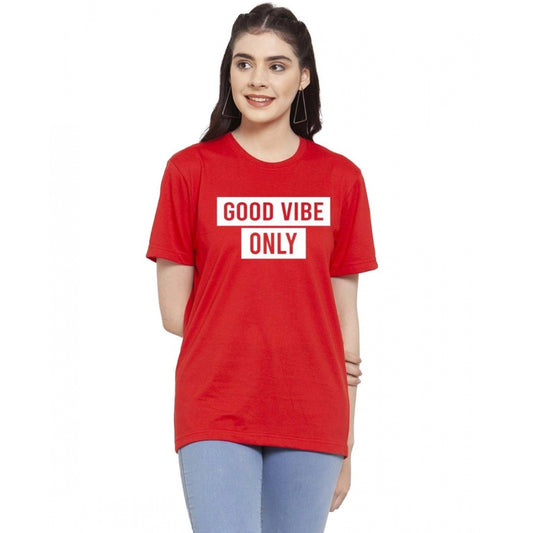 Amfyn Women's Cotton Blend Good Vibe Only Printed T-Shirt (Red)
