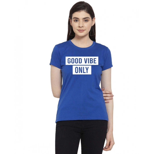 Amfyn Women's Cotton Blend Good Vibe Only Printed T-Shirt (Blue)