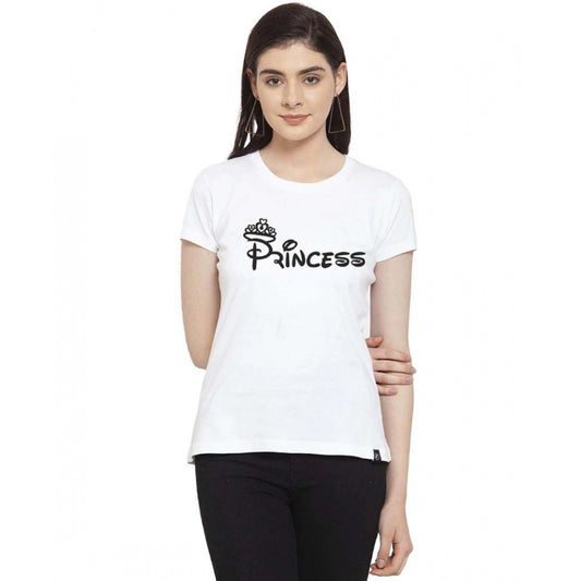 Amfyn Women's Cotton Blend Princess Printed T-Shirt (White)