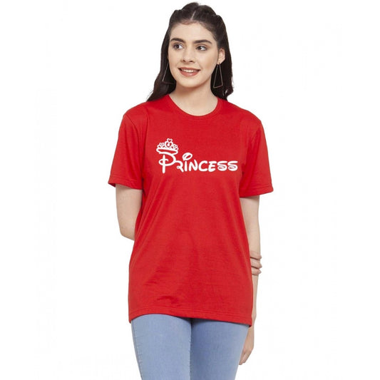Amfyn Women's Cotton Blend Princess Printed T-Shirt (Red)