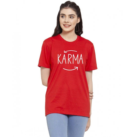 Amfyn Women's Cotton Blend Karma Printed T-Shirt (Red)