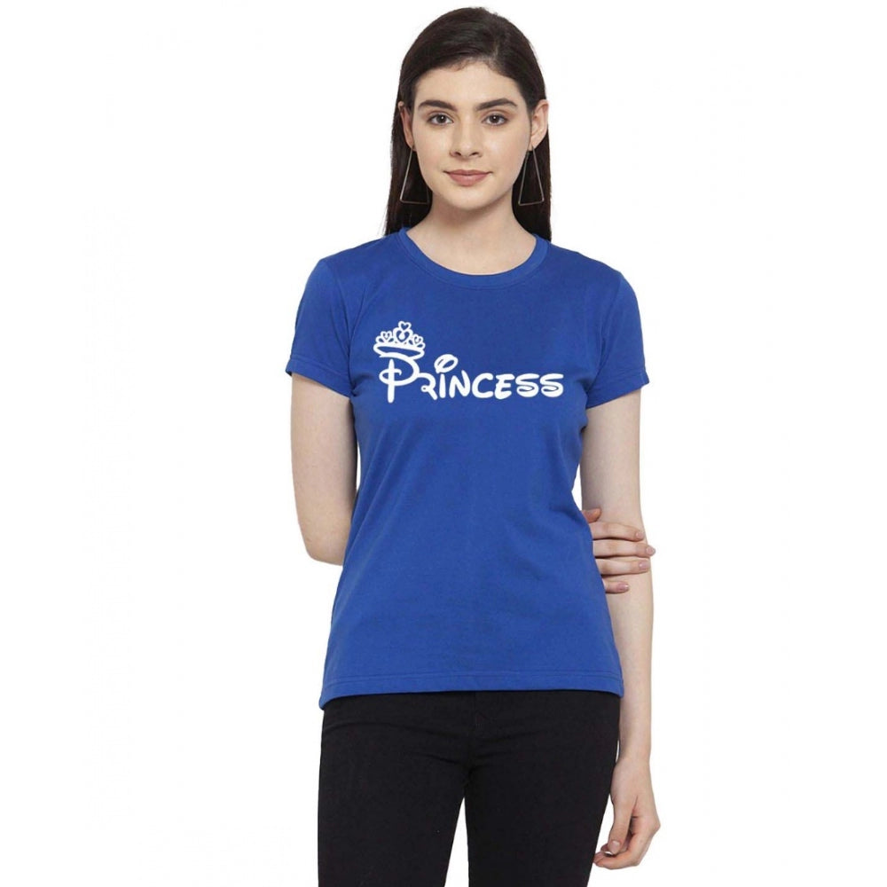 Amfyn Women's Cotton Blend Princess Printed T-Shirt (Blue)