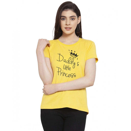 Amfyn Women's Cotton Blend Daddy's Little Princess Printed T-Shirt (Yellow)