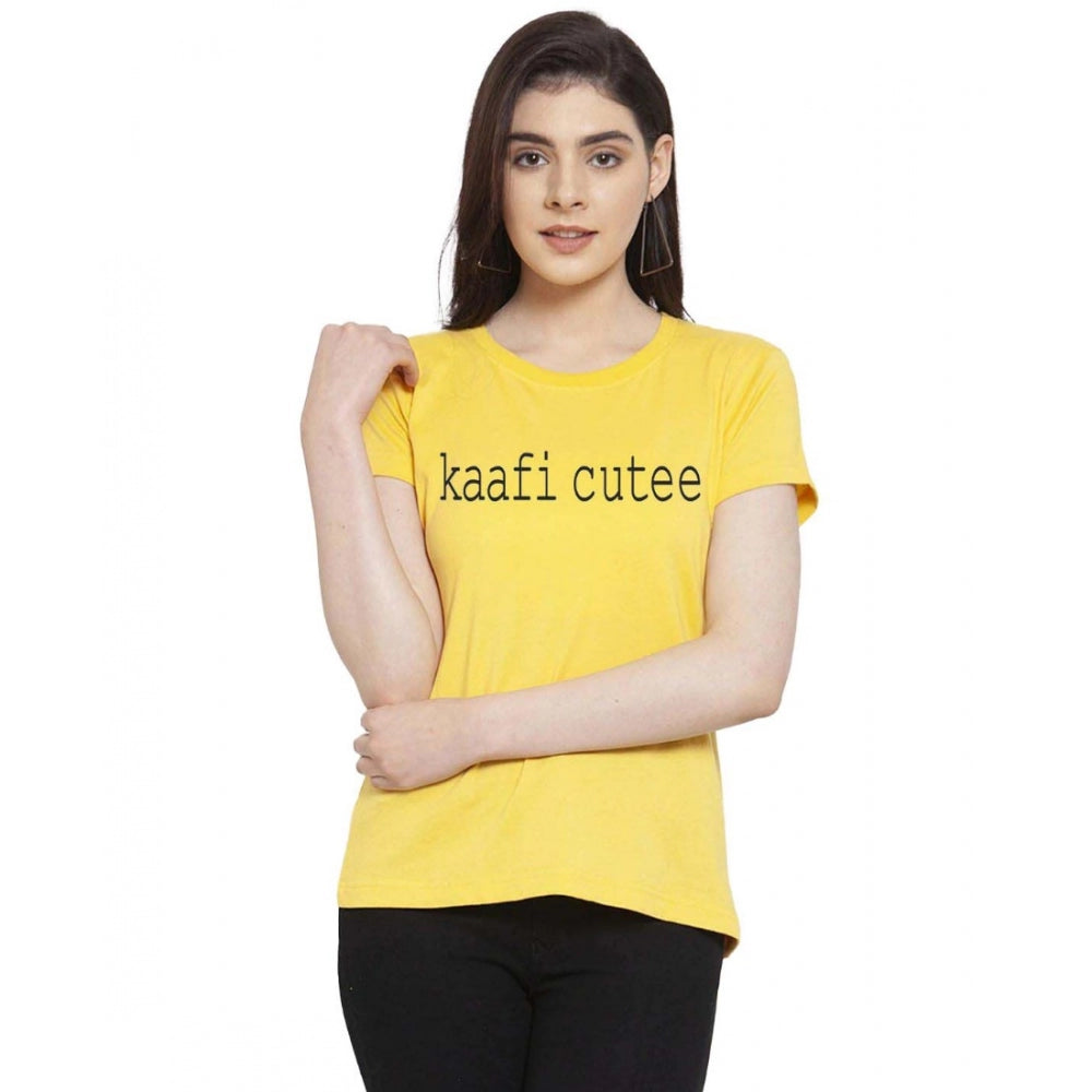 Amfyn Women's Cotton Blend Kaafi Cutee Printed T-Shirt (Yellow)