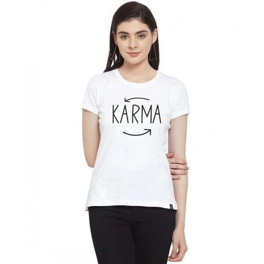 Amfyn Women's Cotton Blend Karma Printed T-Shirt (White)