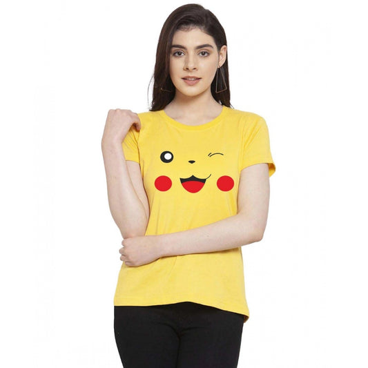 Amfyn Women's Cotton Blend Graphic Print Printed T-Shirt (Yellow)
