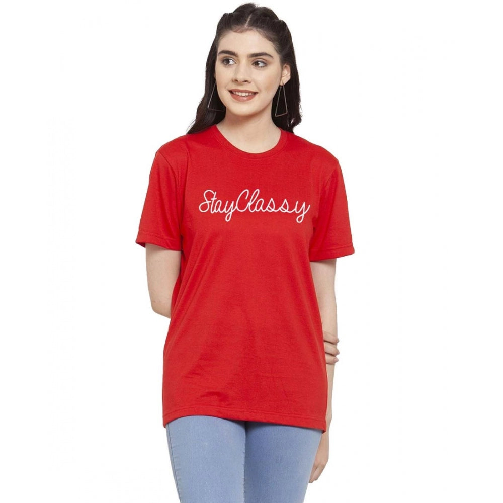 Amfyn Women's Cotton Blend Stay Classy Printed T-Shirt (Red)