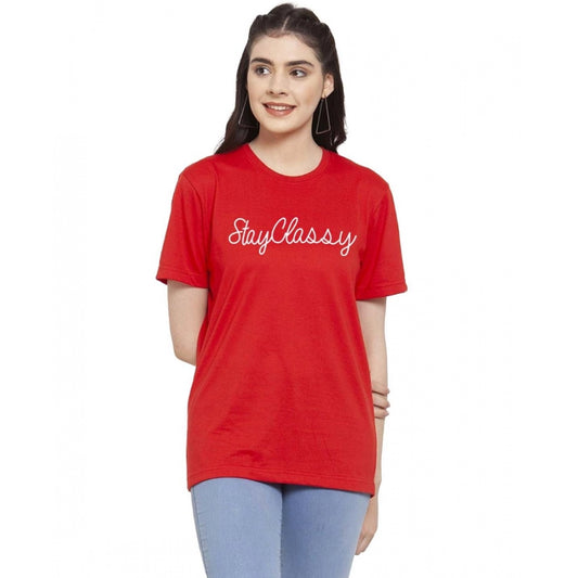 Amfyn Women's Cotton Blend Stay Classy Printed T-Shirt (Red)