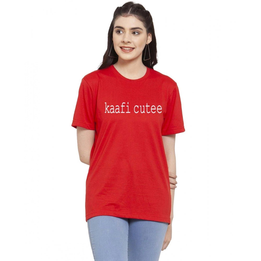 Amfyn Women's Cotton Blend Kaafi Cutee Printed T-Shirt (Red)