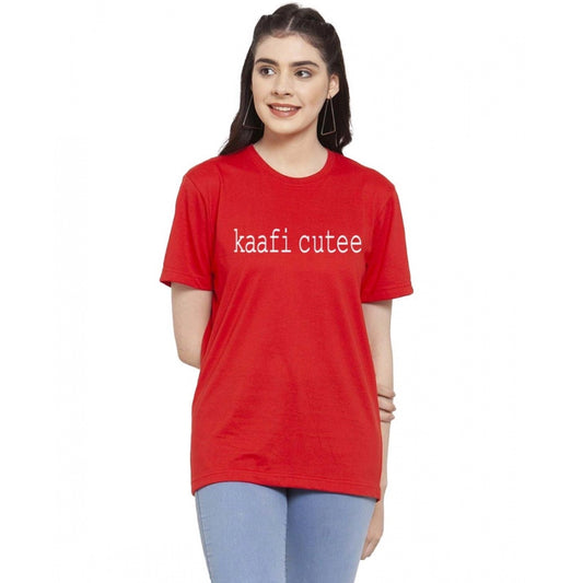 Amfyn Women's Cotton Blend Kaafi Cutee Printed T-Shirt (Red)