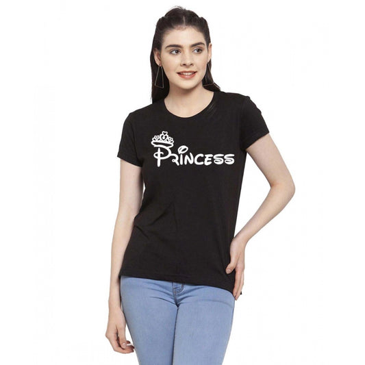 Amfyn Women's Cotton Blend Princess Printed T-Shirt (Black)