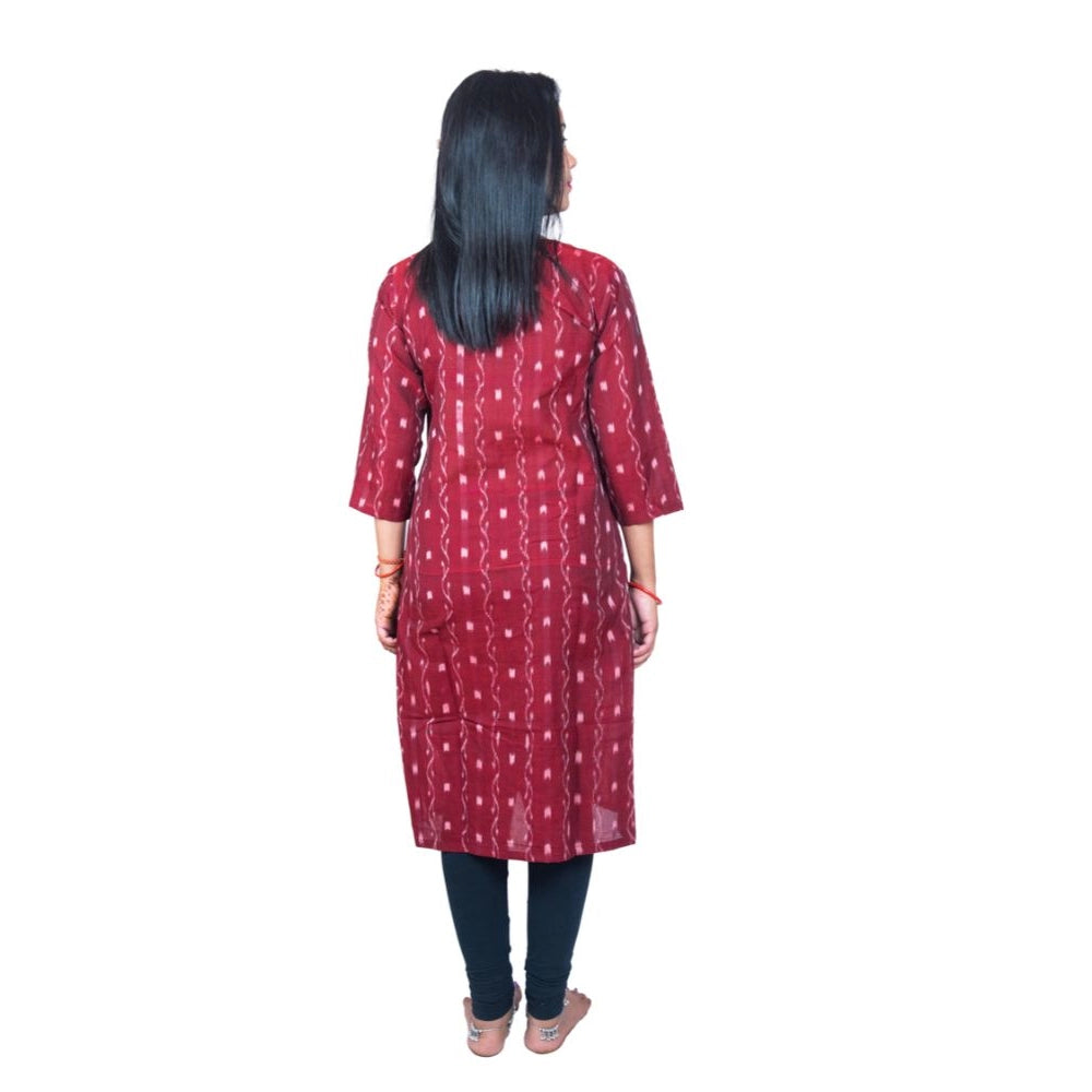 Amfyn Women's Sambalpuri Certified Handloom Pure Cotton Straight Kurti (Maroon)