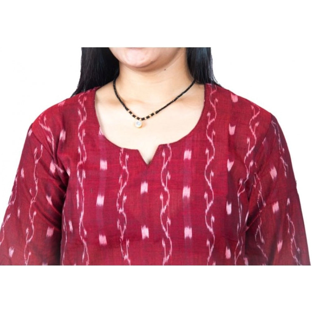 Amfyn Women's Sambalpuri Certified Handloom Pure Cotton Straight Kurti (Maroon)