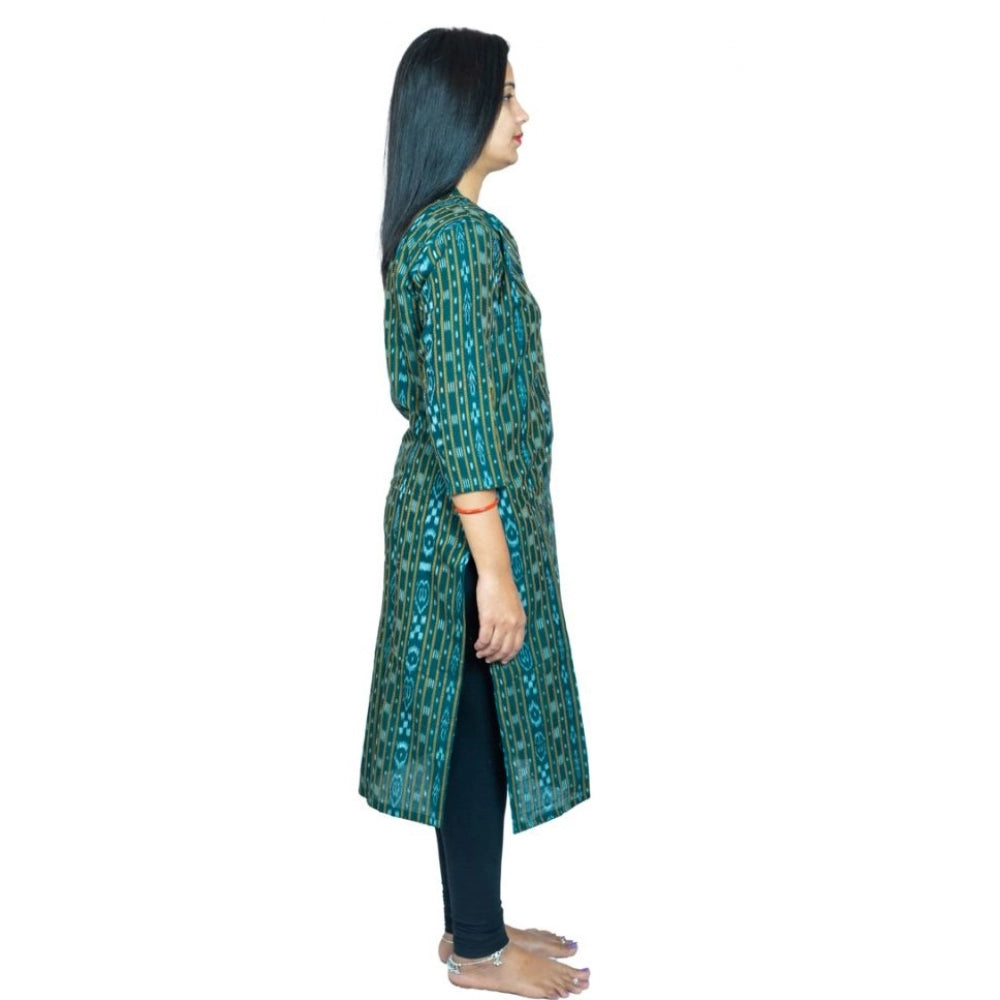 Amfyn Women's Sambalpuri Certified Handloom Pure Cotton Straight Kurti (Green)