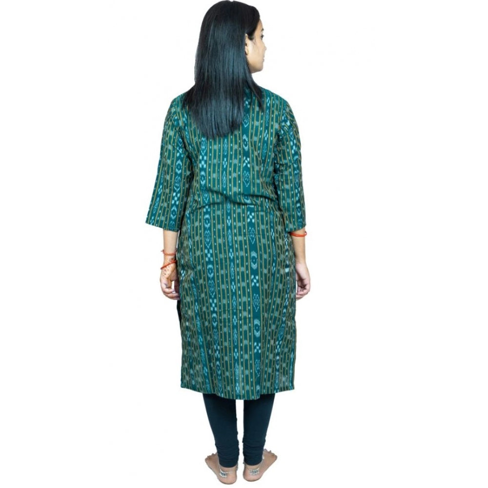 Amfyn Women's Sambalpuri Certified Handloom Pure Cotton Straight Kurti (Green)