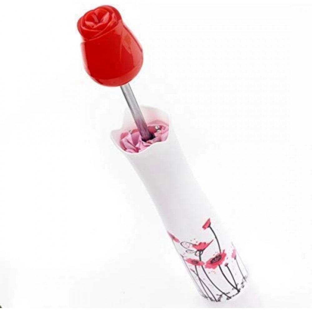Amfyn Rose Umbrella Lightweight Waterproof UV Protection Mini Folding Creative Rose Flower Case Canvas Plastic Umbrella with Waterproof and Compact Bottle for Monsoon and Summer (Assorted)