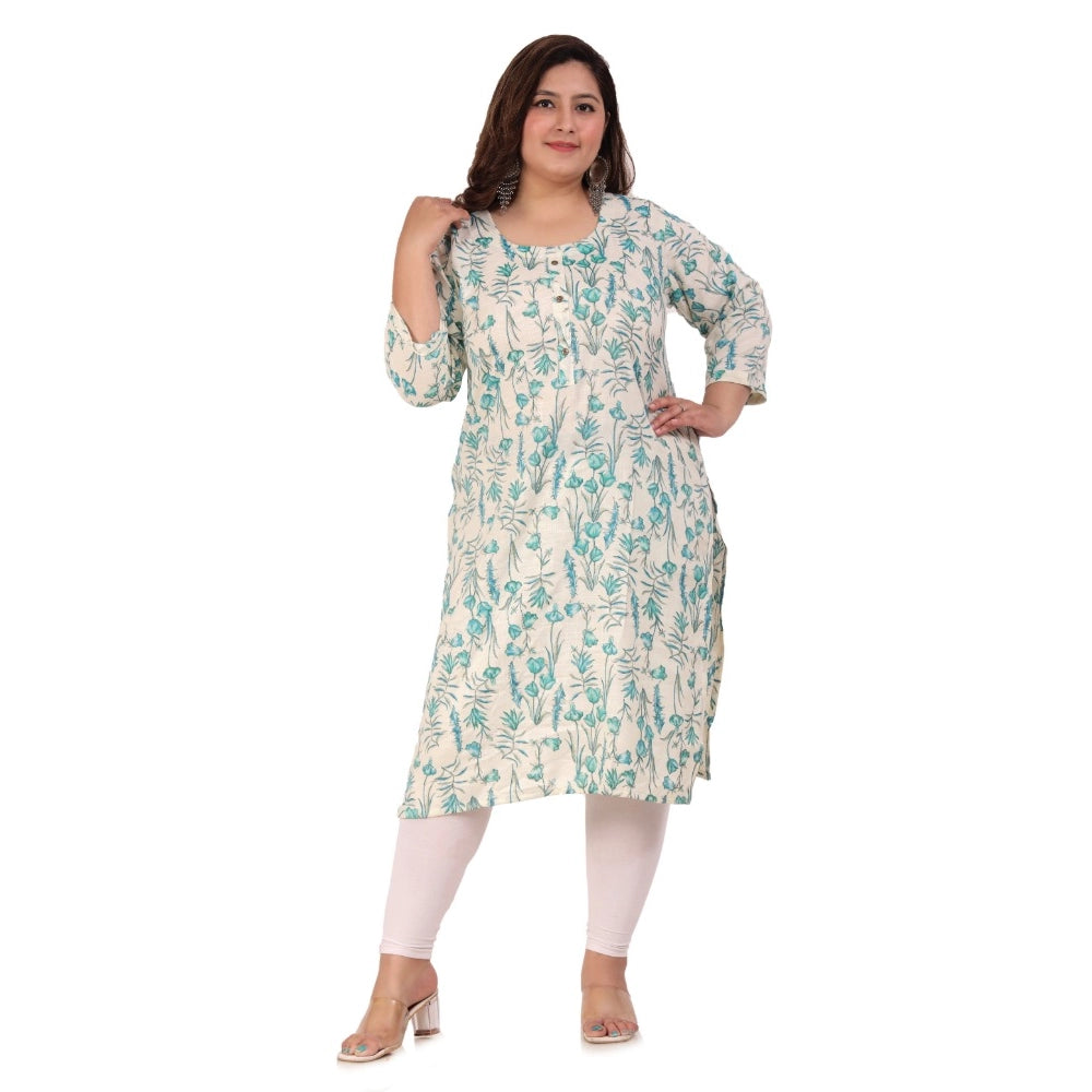 Amfyn Women's Office wear Floral Printed Capsule Straight Kurti (Light Green)