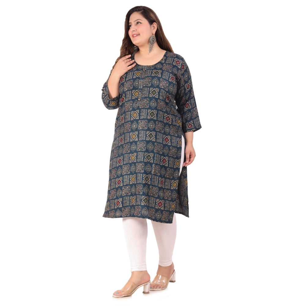 Amfyn Women's Office wear Designer Printed Capsule Straight Kurti (Dark Green)