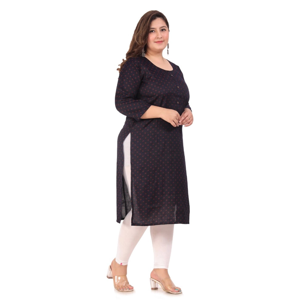 Amfyn Women's Office wear Bandhini Printed Capsule Straight Kurti (Navy Blue)