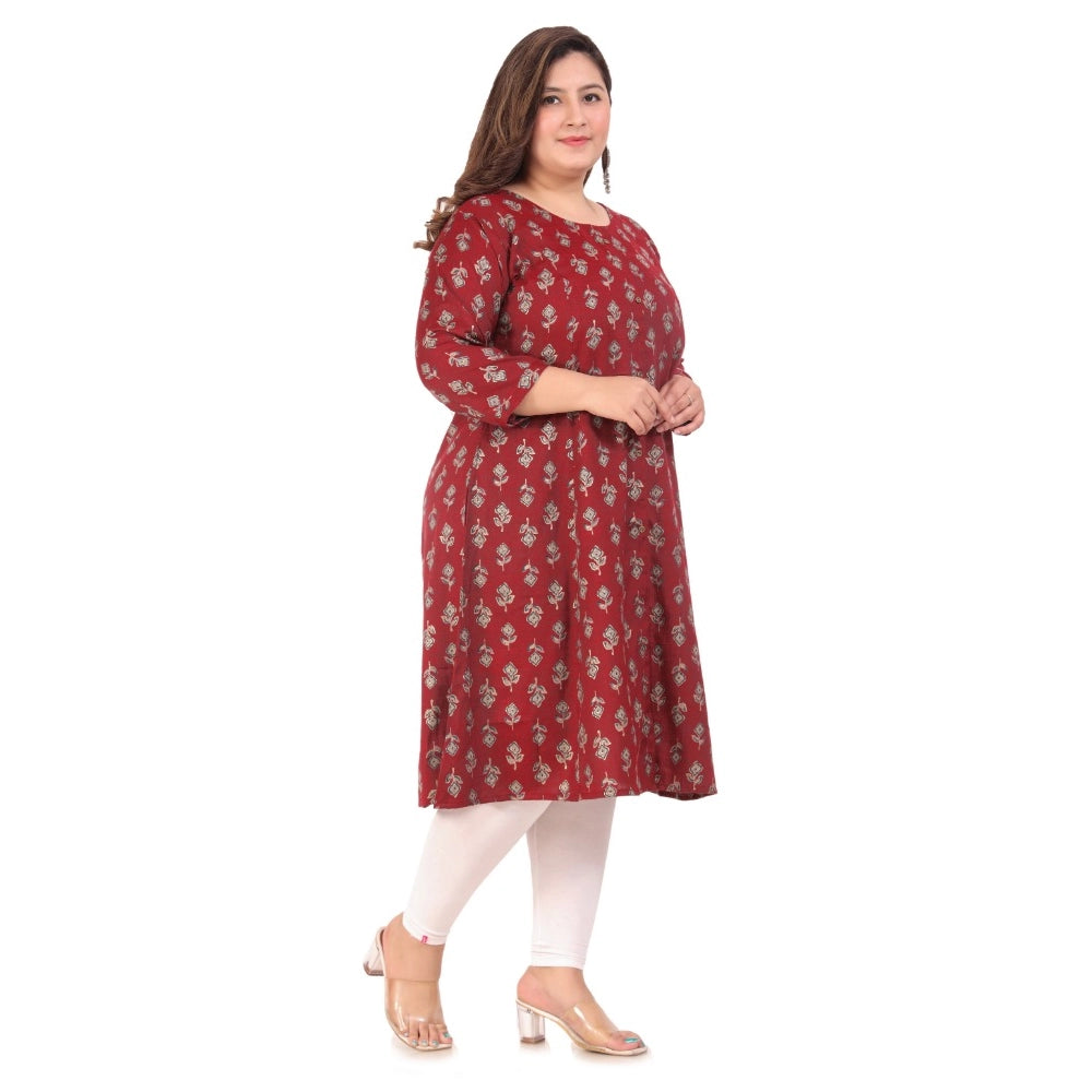 Amfyn Women's Office wear Floral Printed Capsule Princess Cut Kurti (Maroon)