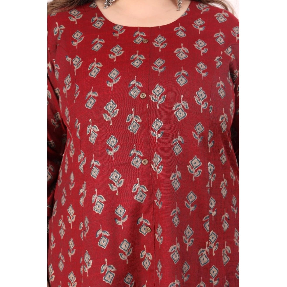 Amfyn Women's Office wear Floral Printed Capsule Princess Cut Kurti (Maroon)