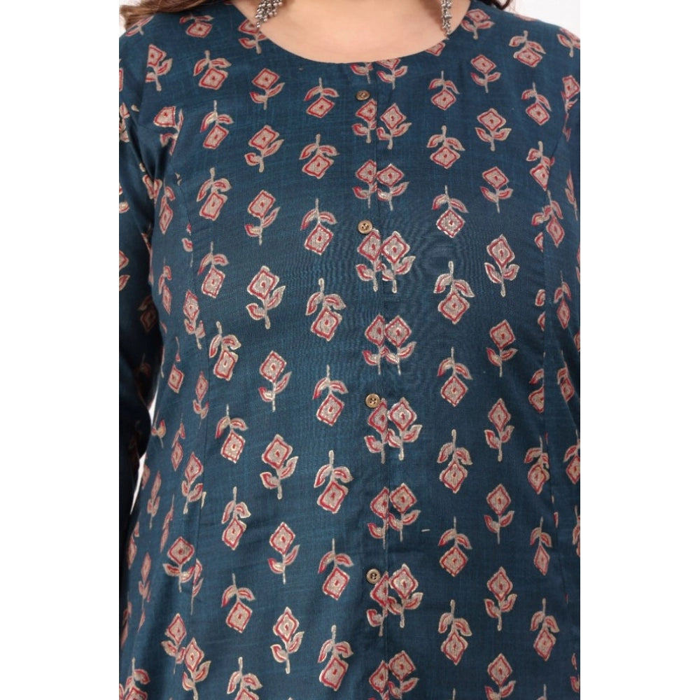 Amfyn Women's Office wear Floral Printed Capsule Princess Cut Kurti (Green)