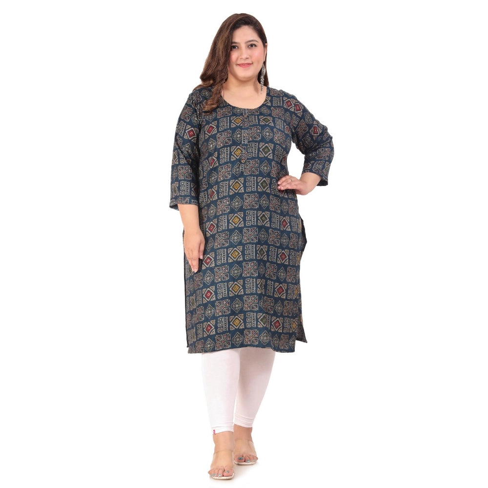 Amfyn Women's Office wear Designer Printed Capsule Straight Kurti (Dark Green)