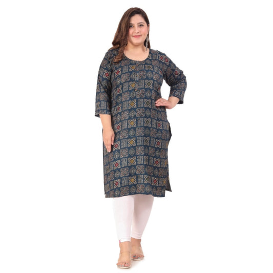 Amfyn Women's Office wear Designer Printed Capsule Straight Kurti (Dark Green)
