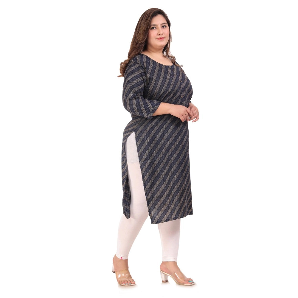 Amfyn Women's Office wear Stripe Capsule Straight Kurti (Navy Blue)