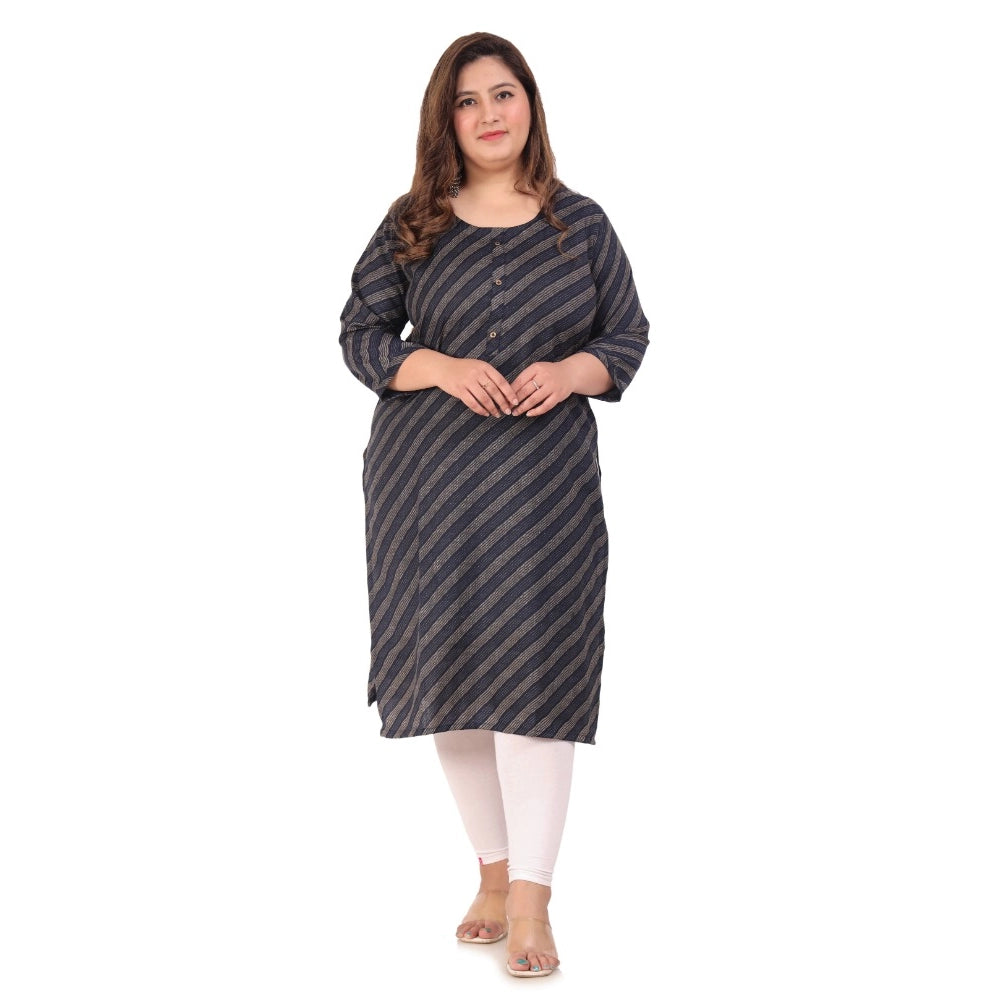 Amfyn Women's Office wear Stripe Capsule Straight Kurti (Navy Blue)