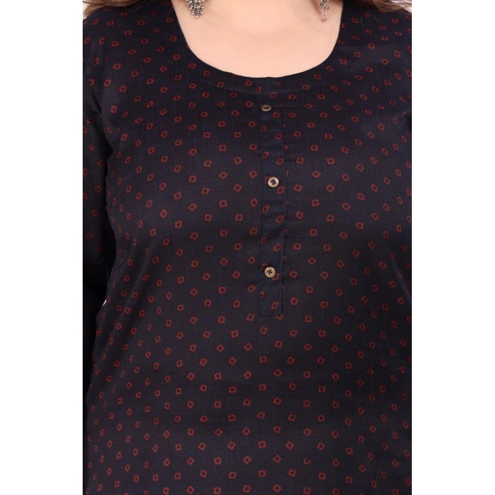 Amfyn Women's Office wear Bandhini Printed Capsule Straight Kurti (Navy Blue)