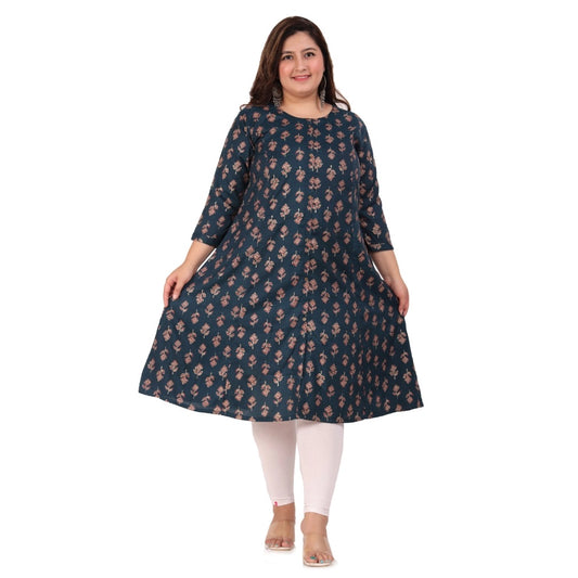 Amfyn Women's Office wear Floral Printed Capsule Princess Cut Kurti (Green)