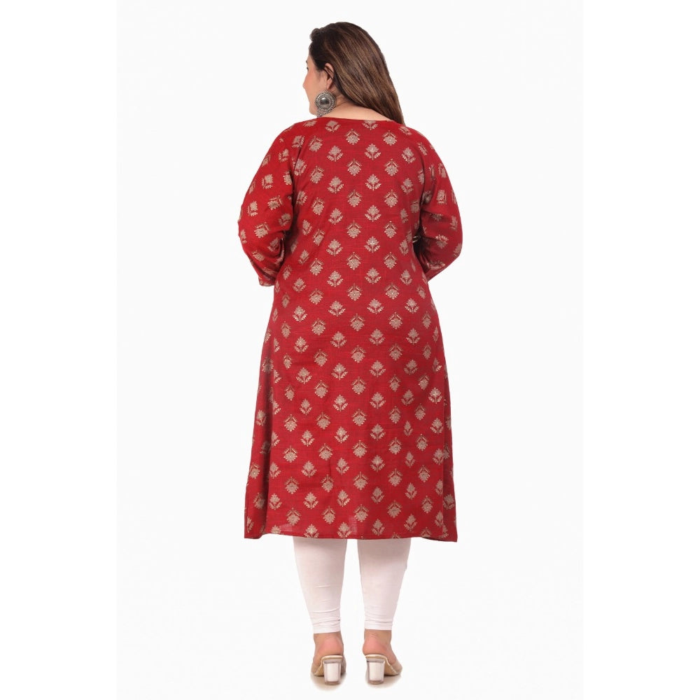 Amfyn Women's Office wear Floral Printed Capsule A-Line Kurti (Maroon)