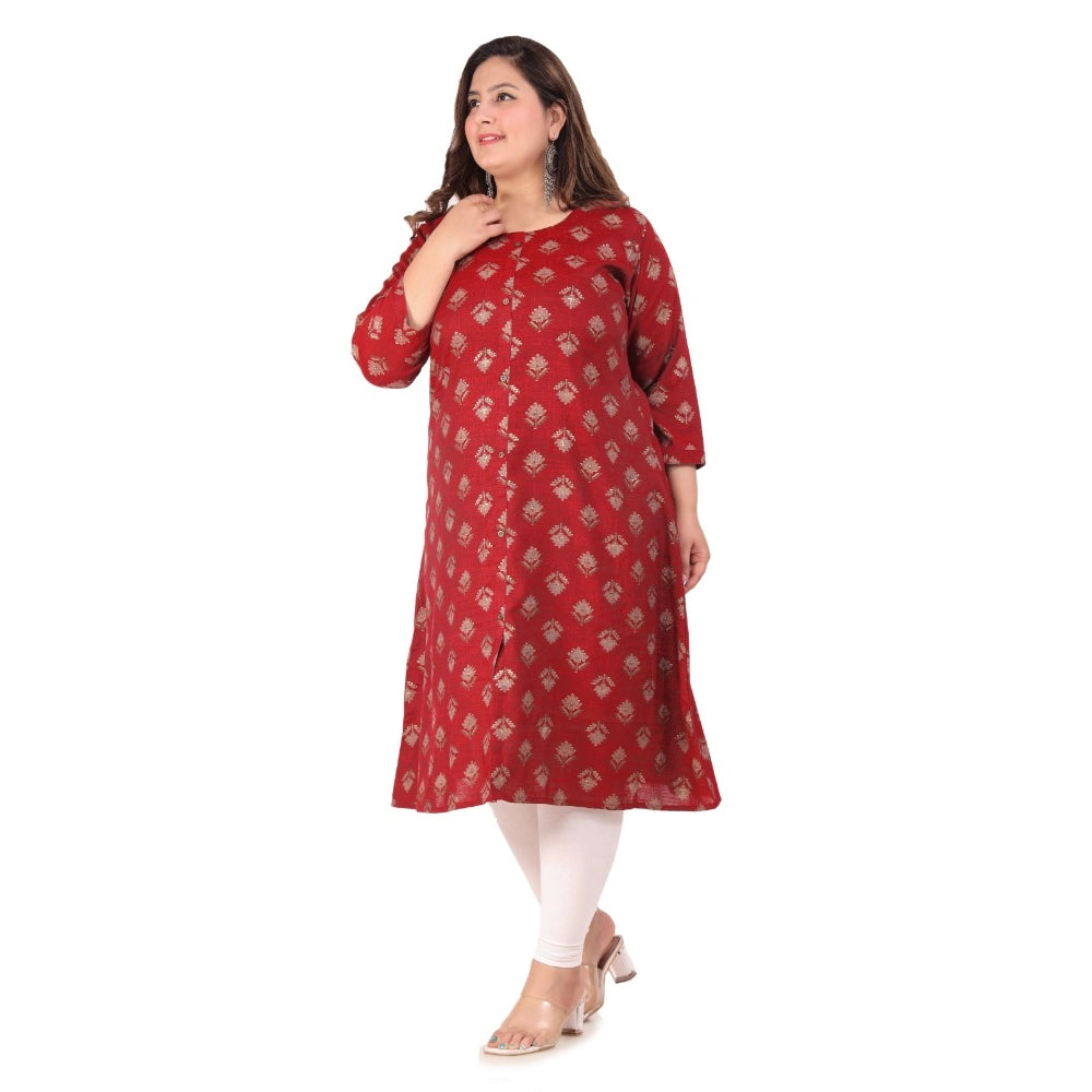 Amfyn Women's Office wear Floral Printed Capsule A-Line Kurti (Maroon)