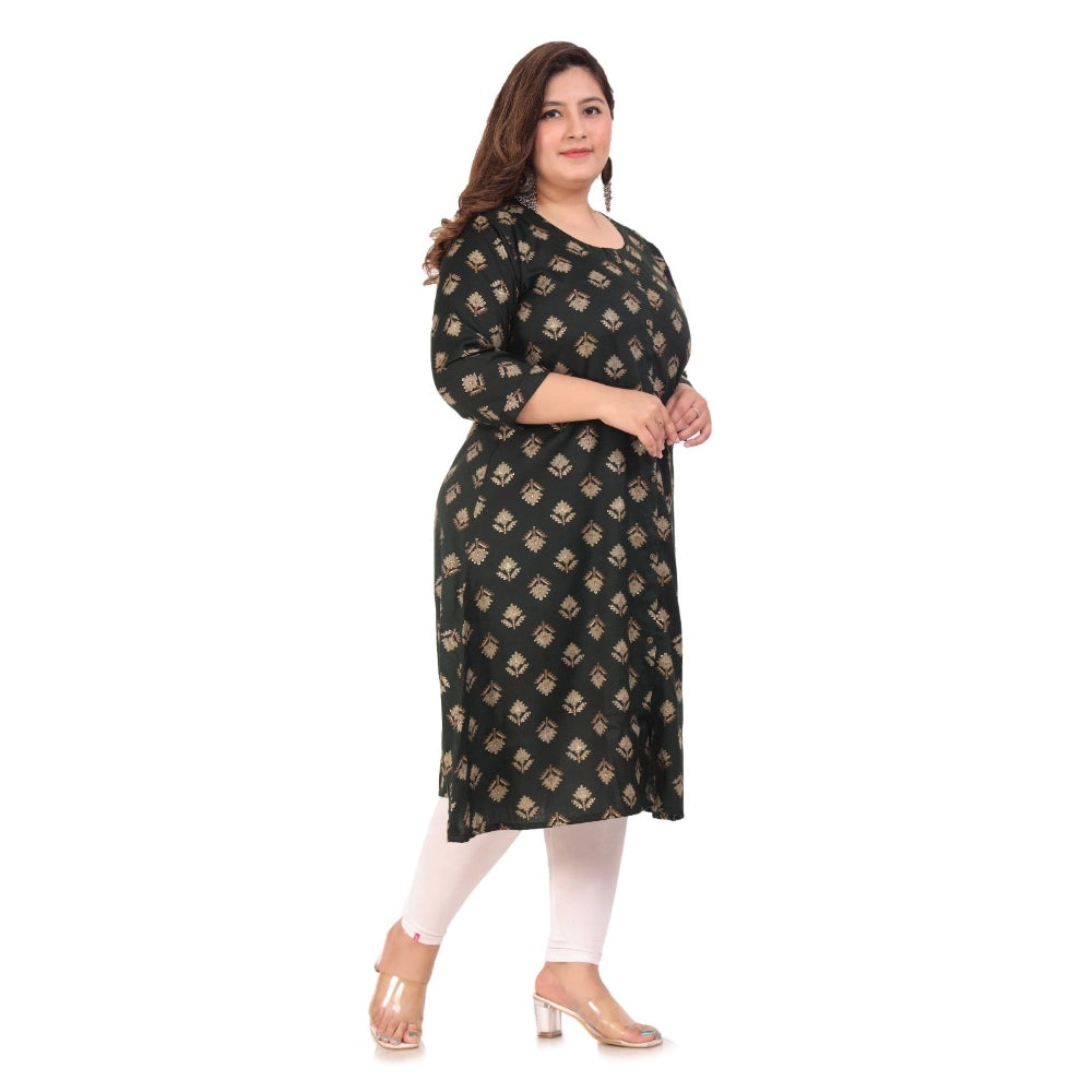 Amfyn Women's Office wear Floral Printed Capsule A-Line Kurti (Green)