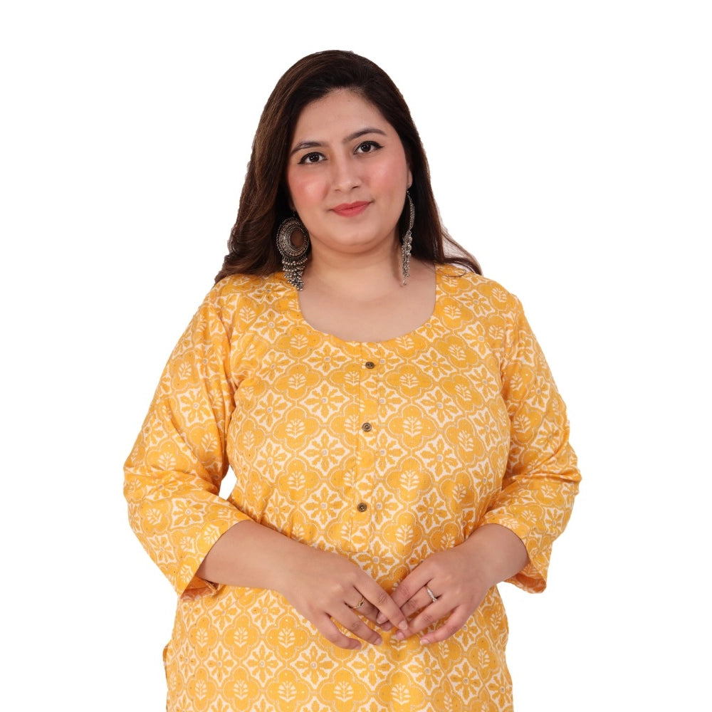 Amfyn Women's Office wear Designer Printed Capsule Straight Kurti (Yellow)