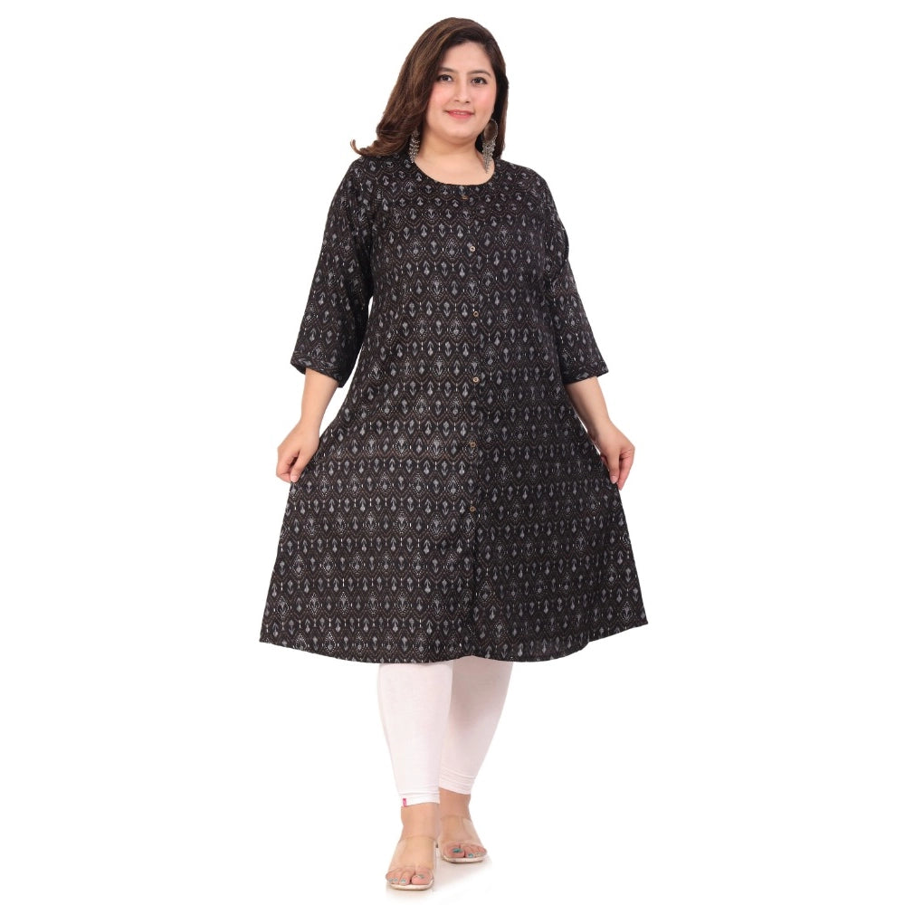 Amfyn Women's Office wear Floral Printed Capsule A-Line Kurti (Black)