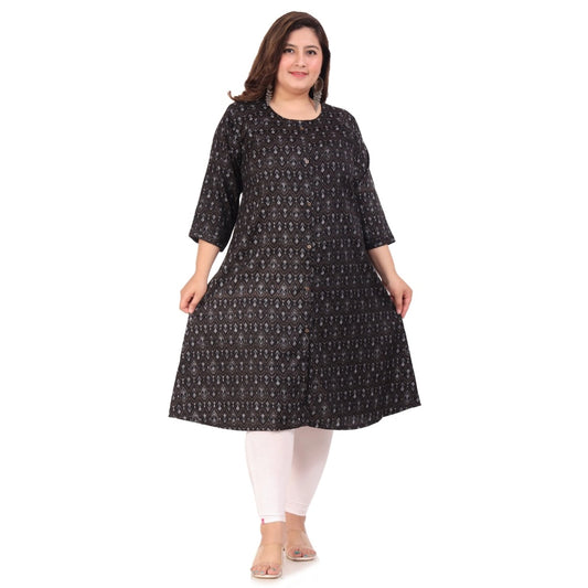 Amfyn Women's Office wear Floral Printed Capsule A-Line Kurti (Black)
