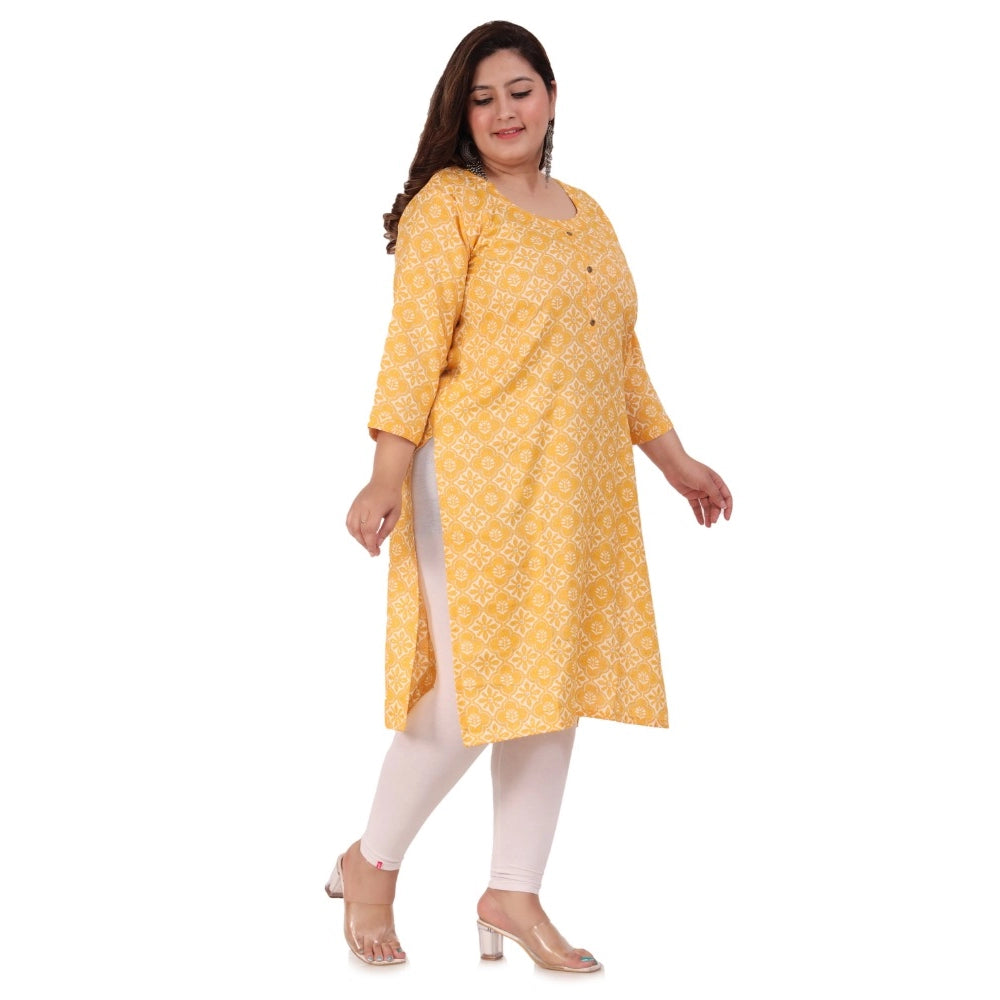 Amfyn Women's Office wear Designer Printed Capsule Straight Kurti (Yellow)