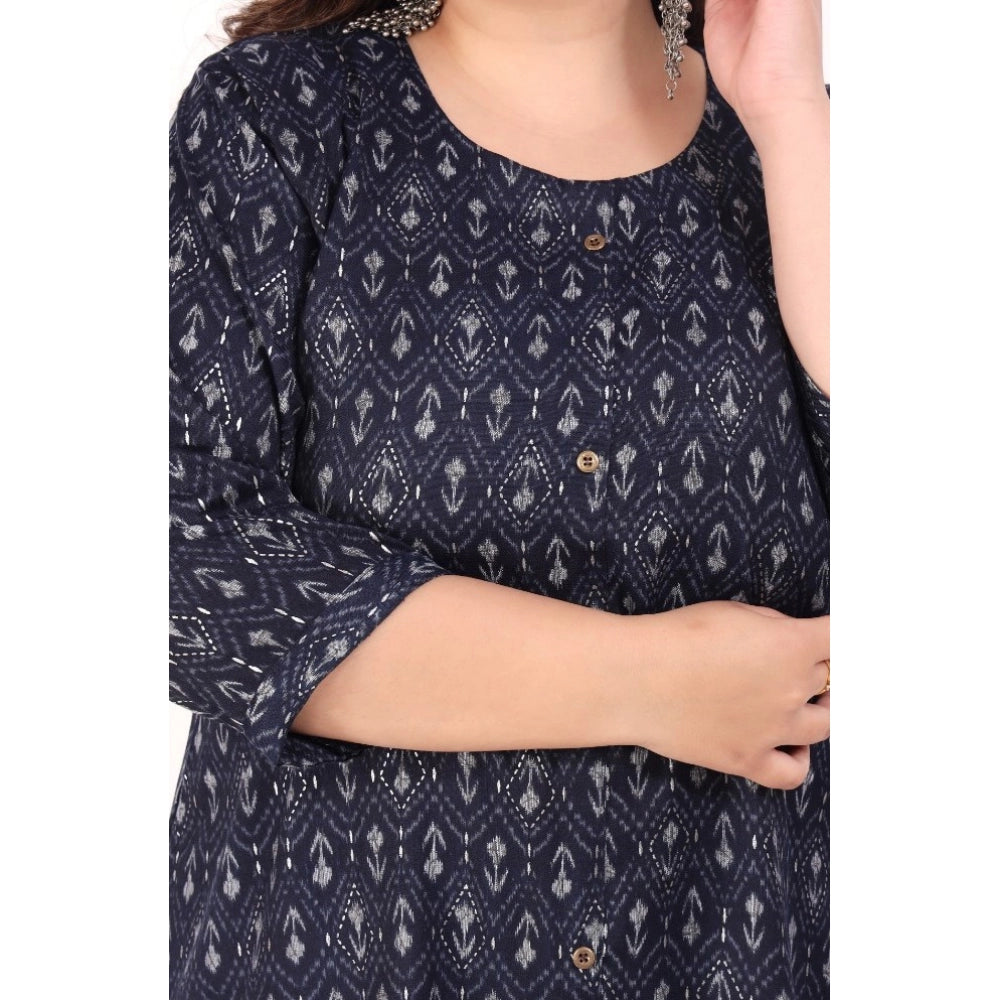 Amfyn Women's Office wear Floral Printed Capsule A-Line Kurti (Navy Blue)